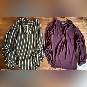 New York & Company Olive and White Striped Blouse